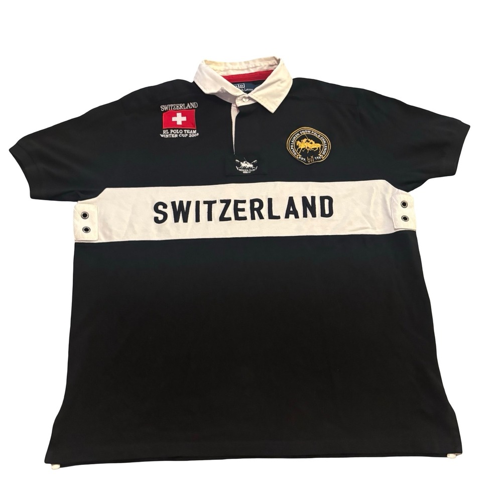 Polo Ralph Lauren Switzerland 08 Winter Cup Snow Polo Rugby Shirt Mens XL Black